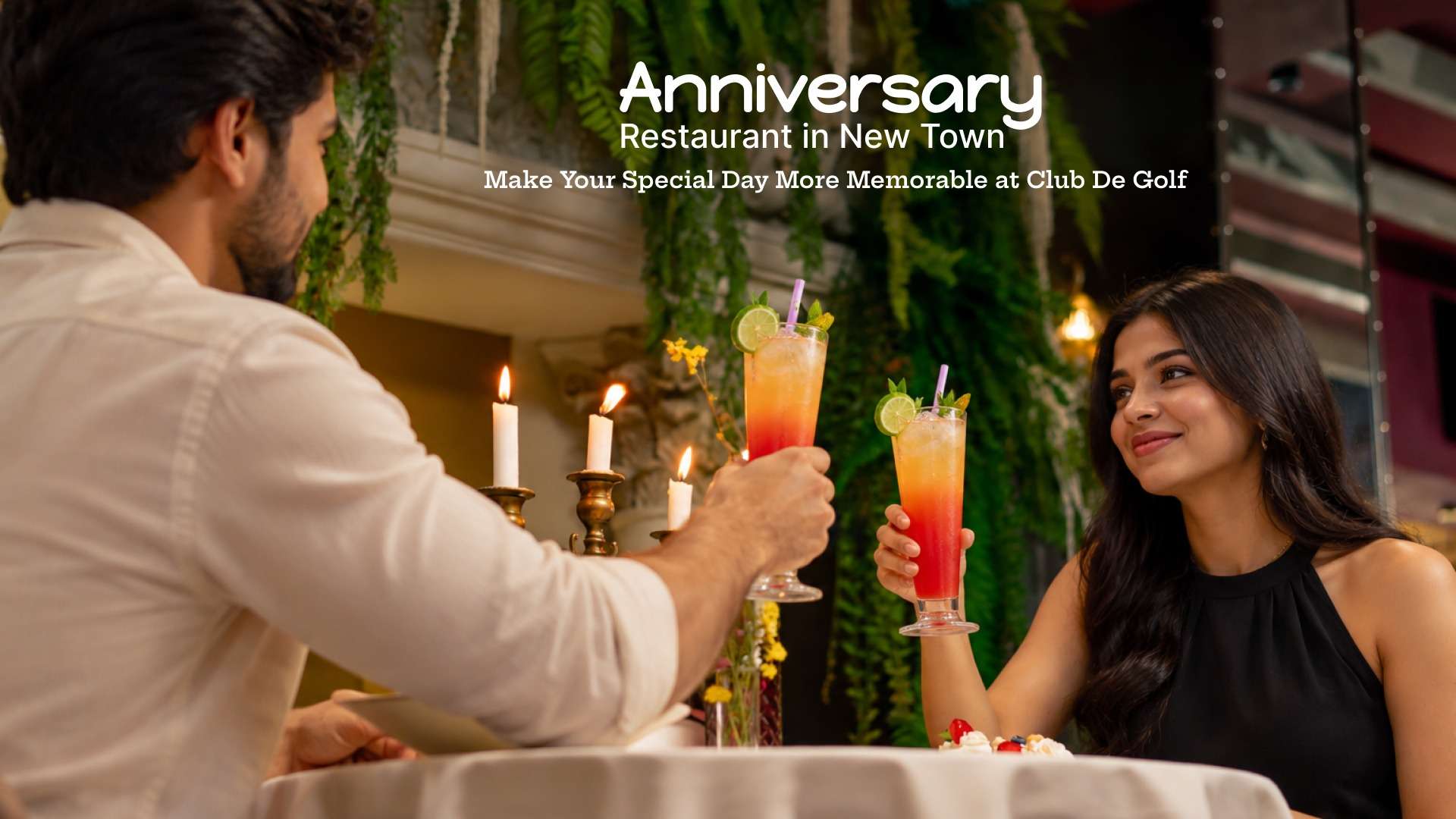 Couple celebrating an anniversary at Club De Golf, a restaurant in New Town